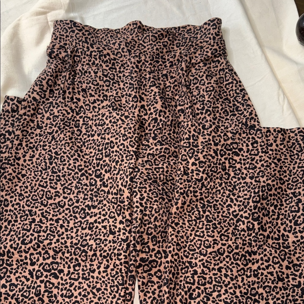 Reformation Black and Tan Leopard Print Wide Leg Pants